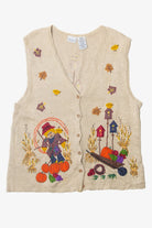 Vintage Bobbie Brooks Scarecrow And Birdhouses Autumn Harvest Vests
