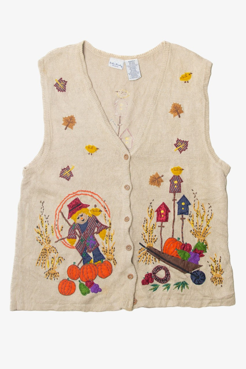 Vintage Bobbie Brooks Scarecrow And Birdhouses Autumn Harvest Vests