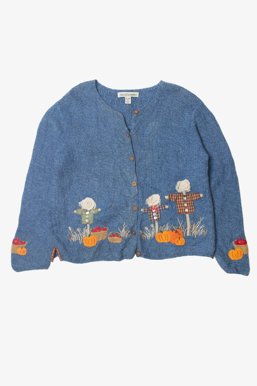 Vintage David Brooks Scarecrows Autumn Harvest Sweater