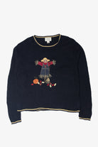 Vintage Scarecrow Front/Back Hand Embroidered Harvest Sweater (1990s)