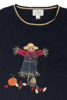 Vintage Scarecrow Front/Back Hand Embroidered Harvest Sweater (1990s)