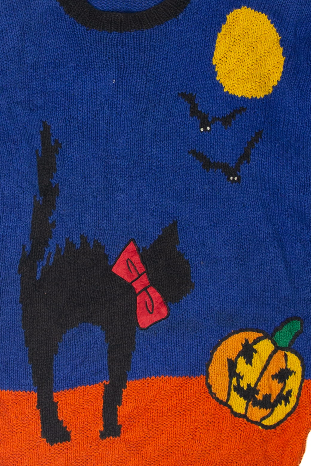 Vintage Hand Knit Black Cat Halloween Sweater (1990s)