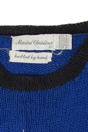 Vintage Hand Knit Black Cat Halloween Sweater (1990s)