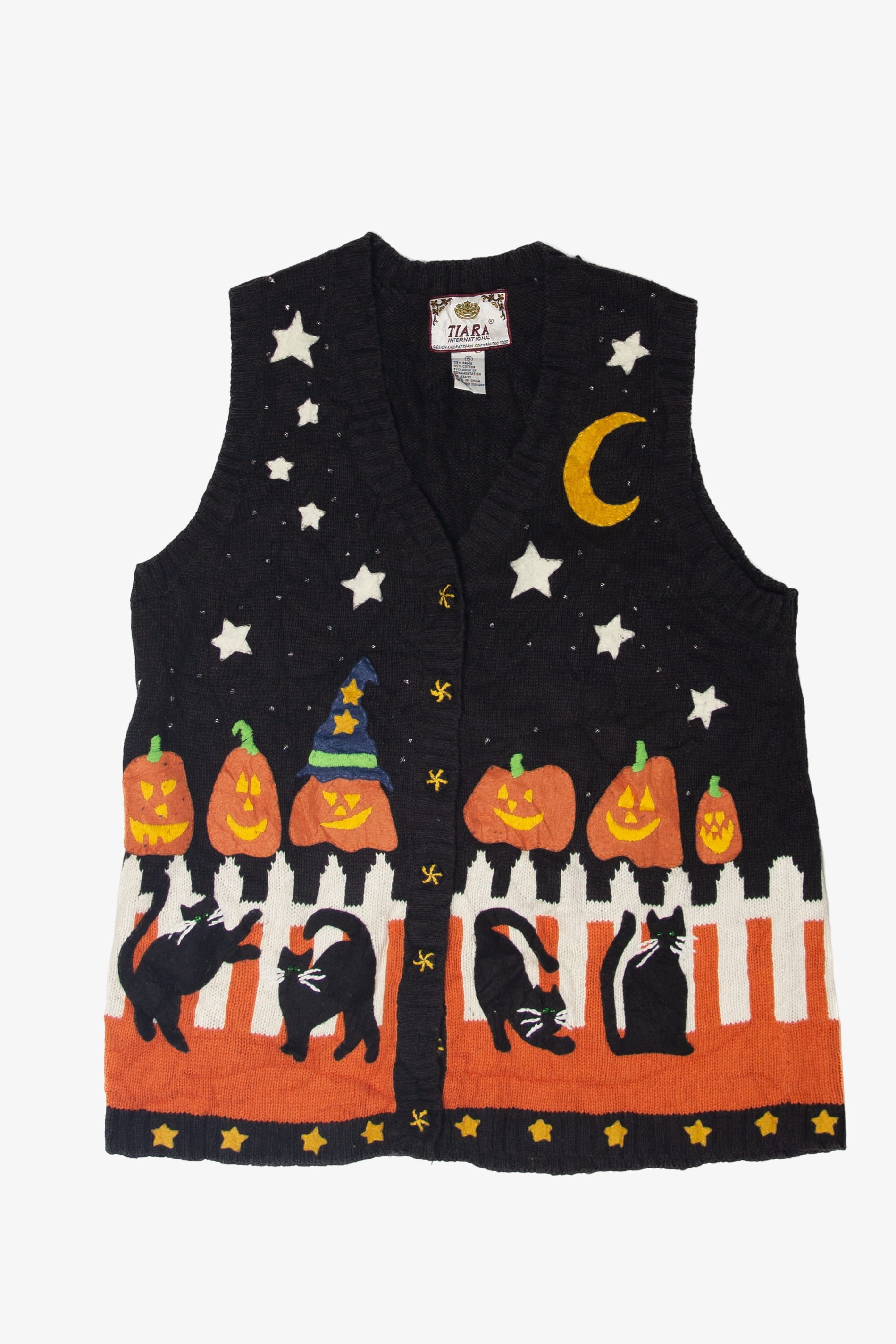 Vintage Pumpkins Picket Fence Halloween Vest (2000s)