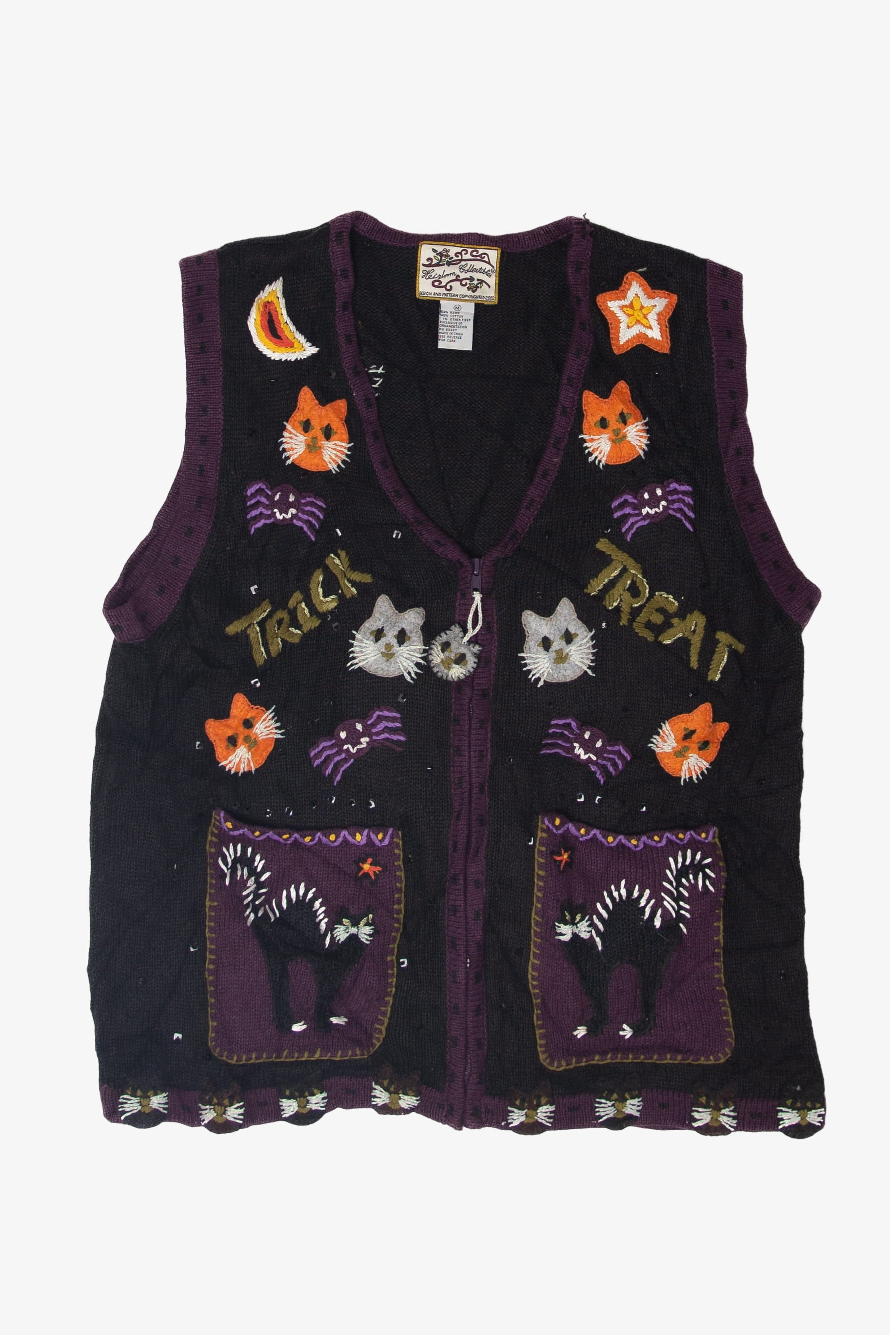 Vintage Trick Treat Cats Halloween Vest (2000s)