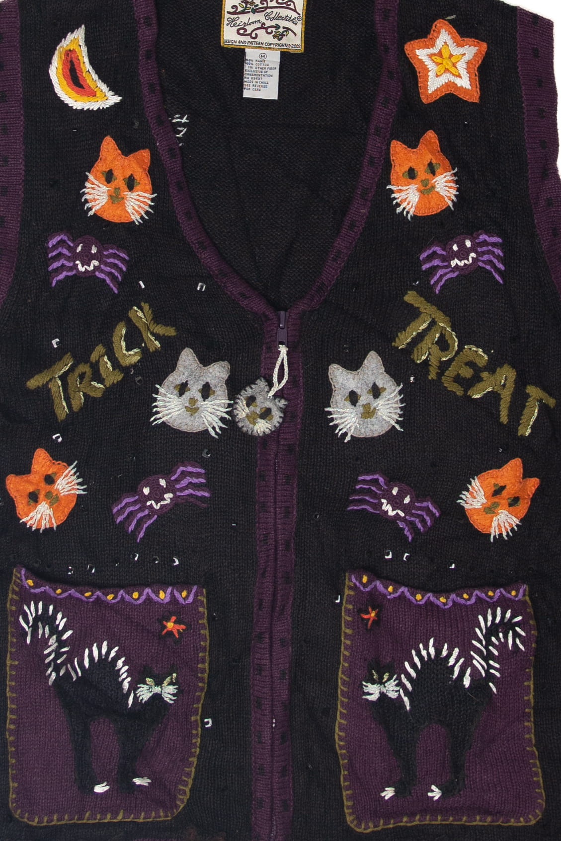 Vintage Trick Treat Cats Halloween Vest (2000s)