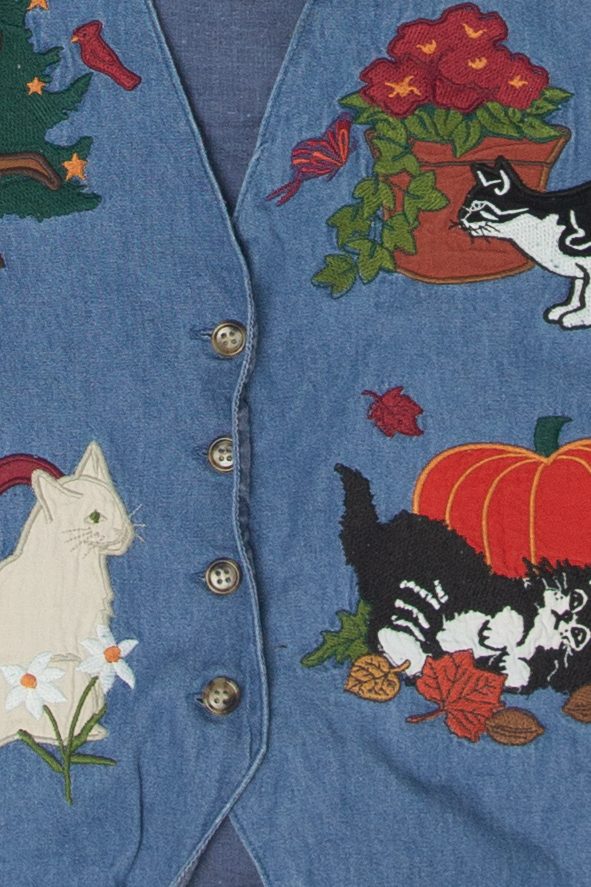 Vintage Cats Autumn Harvest Denim Vest (2000s)