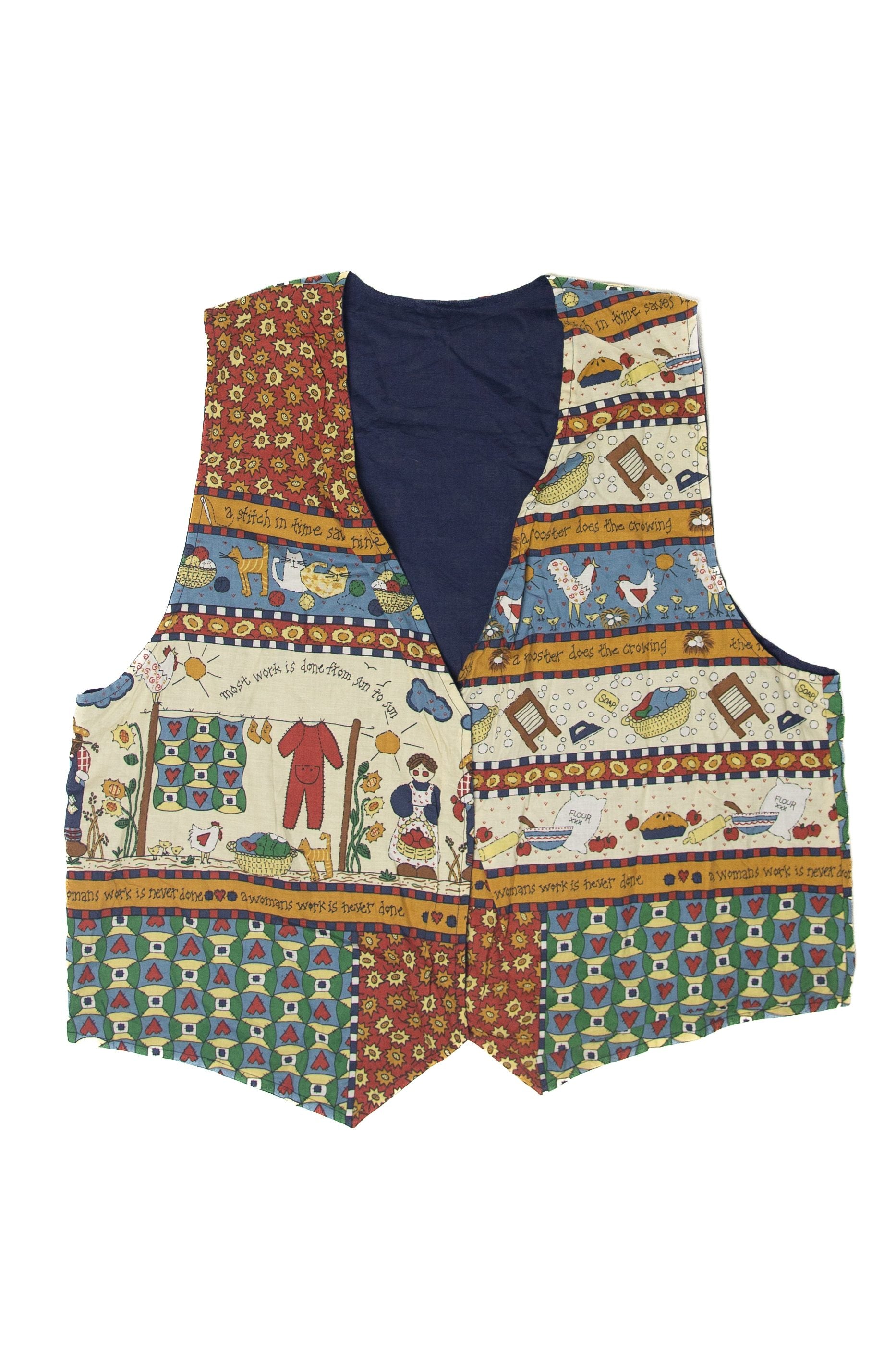 Vintage "A Woman's Work IS Never Done" Autumn Vest (1990s)