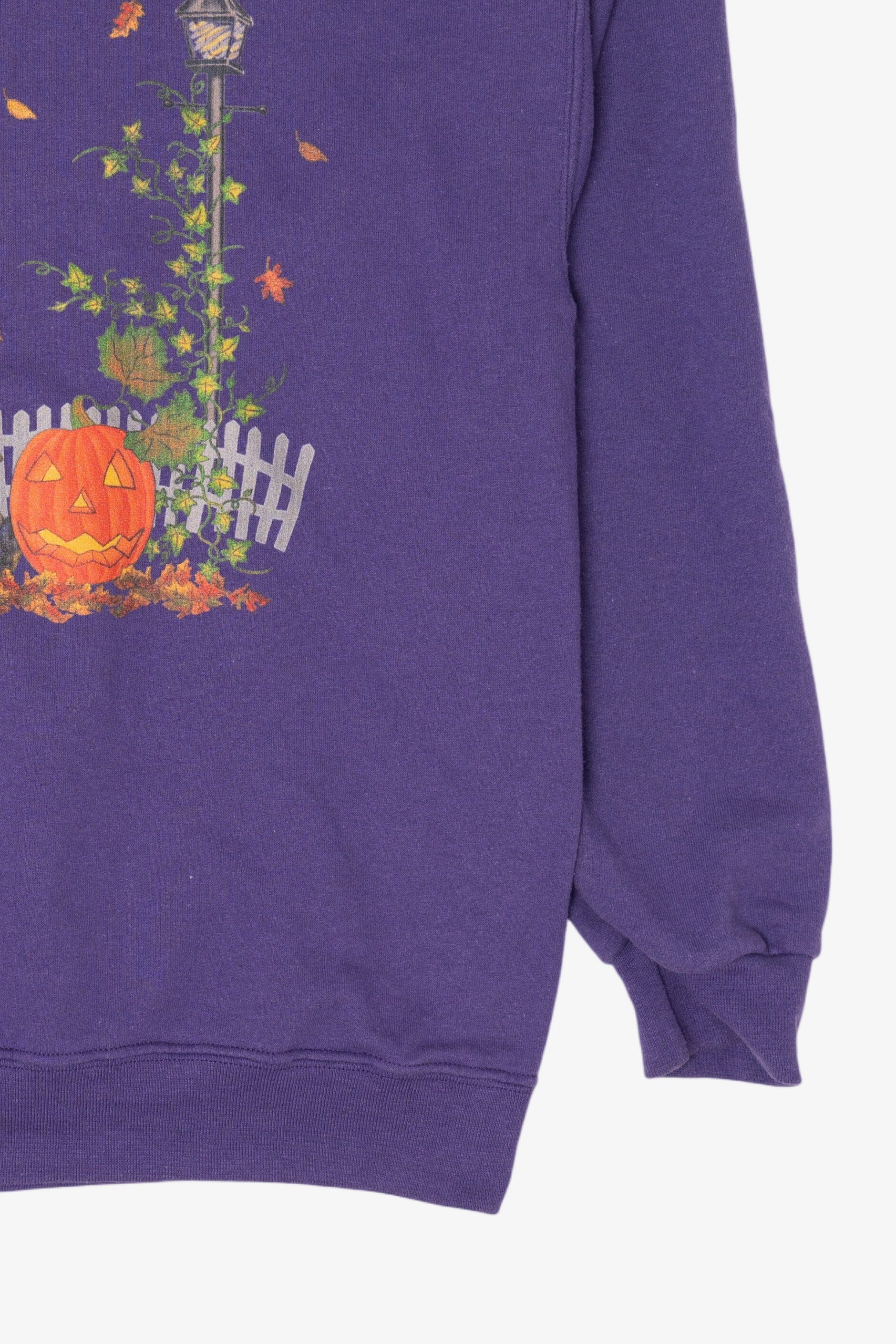 Purple Black Cat And Pumpkin Halloween Sweatshirt (2010s)