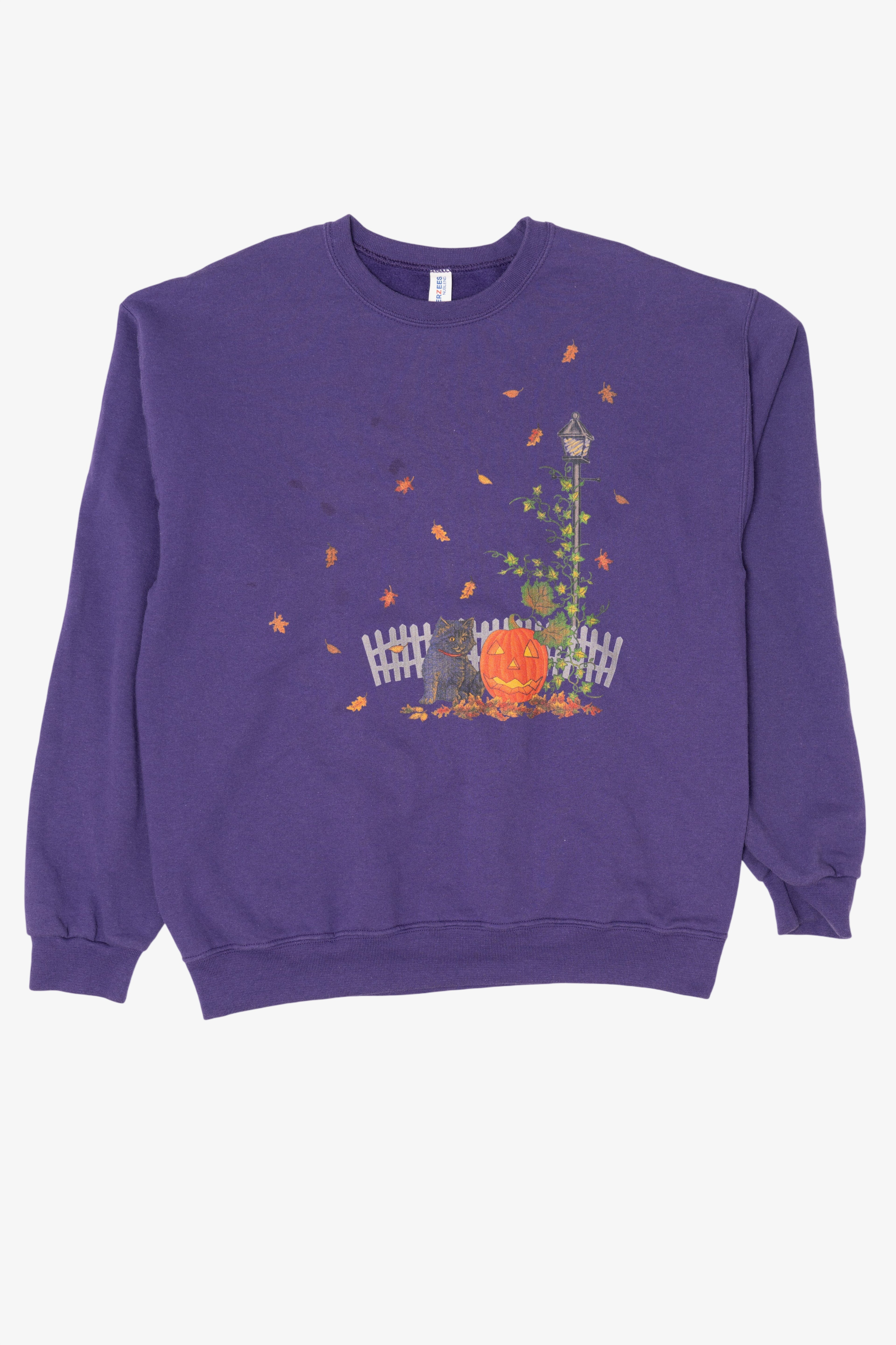 Purple Black Cat And Pumpkin Halloween Sweatshirt (2010s)