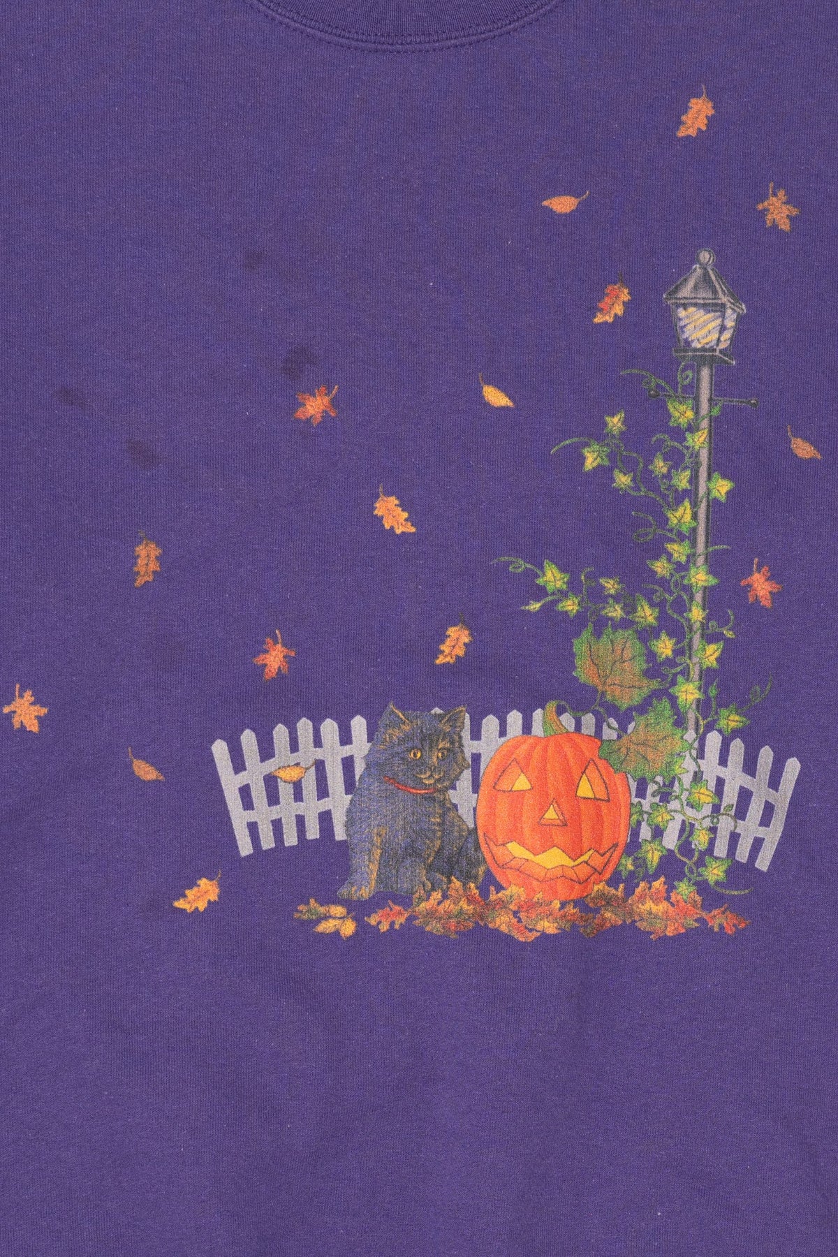 Purple Black Cat And Pumpkin Halloween Sweatshirt (2010s)