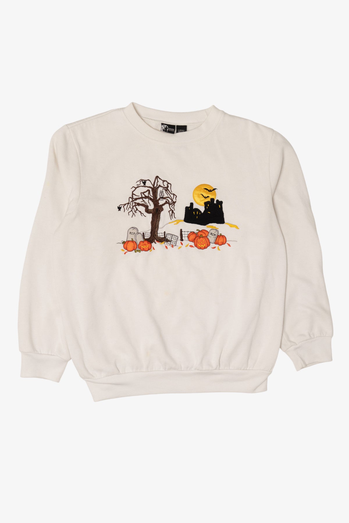 Vintage Haunted House And Pumpkin Field Halloween Sweatshirt (1990s)