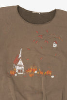 Vintage Chapel In Pumpkin Field Halloween Sweatshirt (1990s)