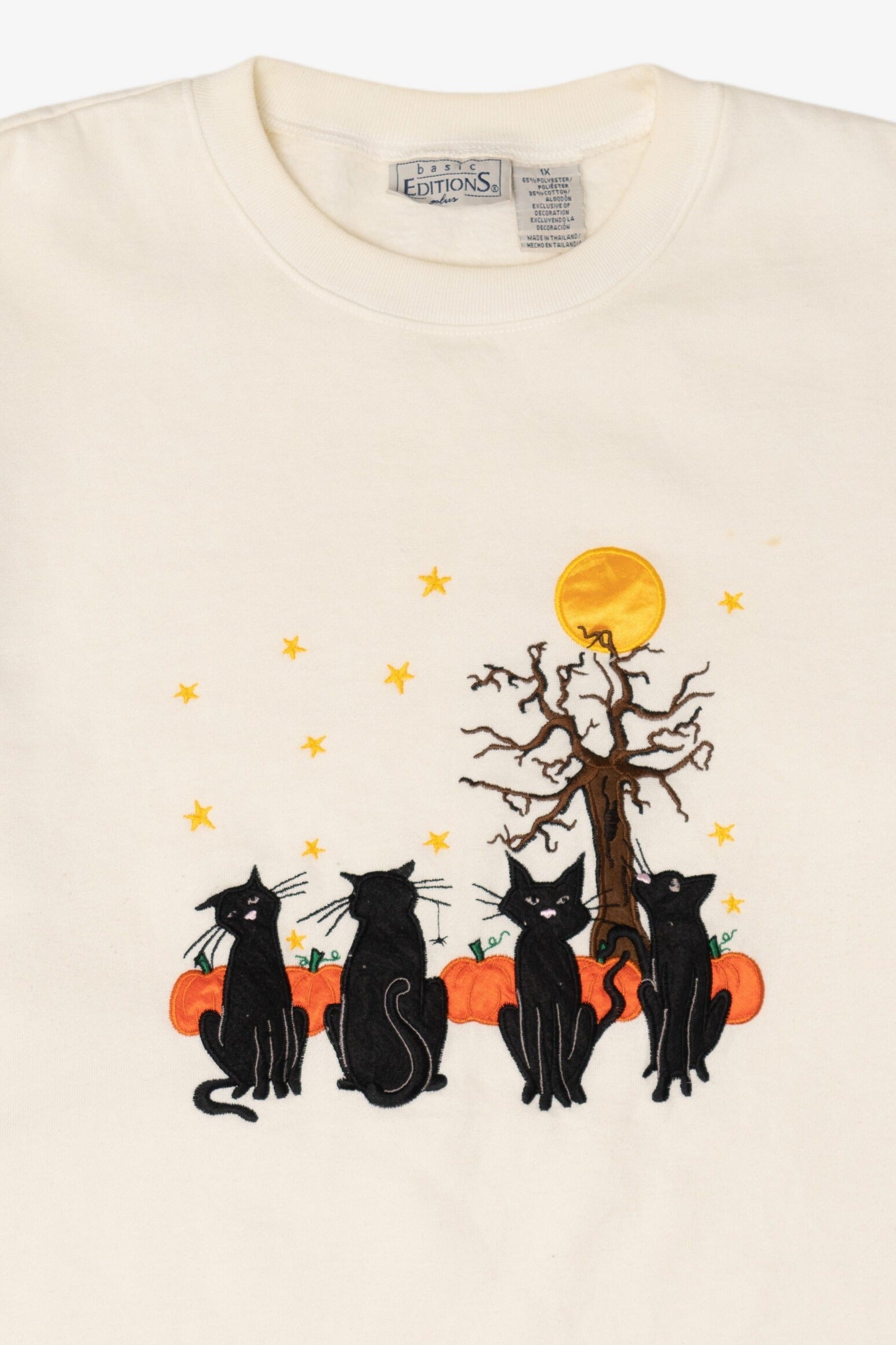 Vintage Black Cats And Pumpkins Halloween Sweatshirt (1990s)