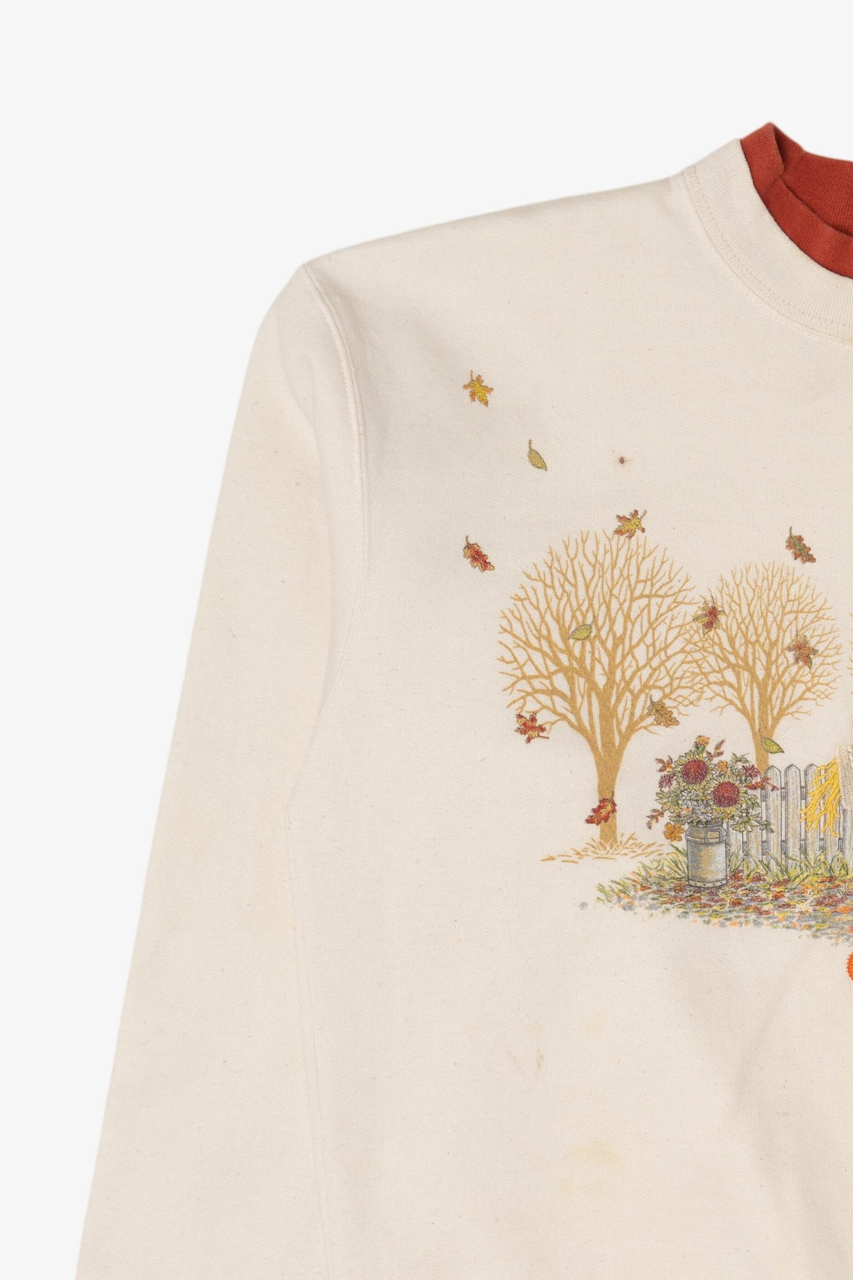 Vintage Embroidered Scarecrow Autumn Harvest Sweatshirt (1990s)