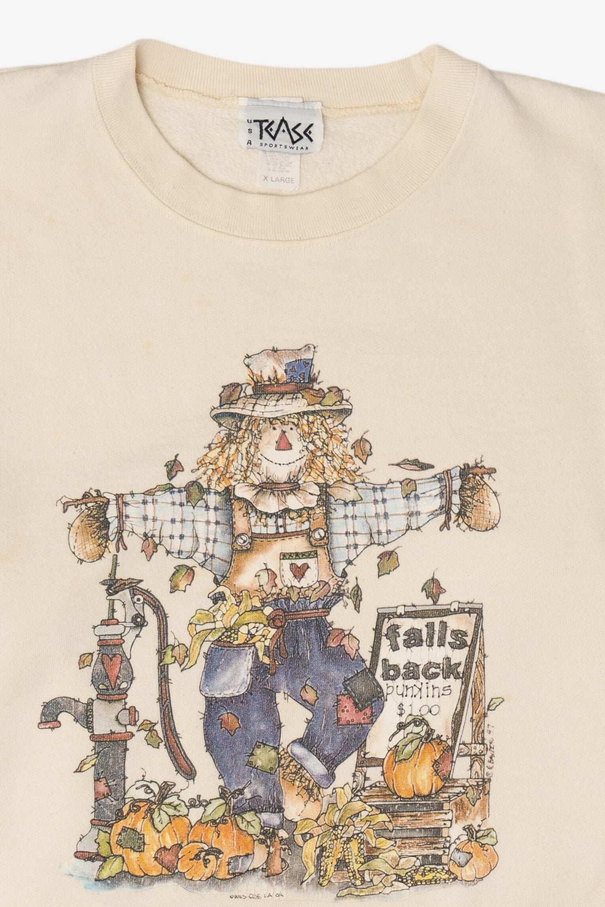 Vintage Scarecrow Pumpkins For Sale Autumn Harvest Sweatshirt (1990s)