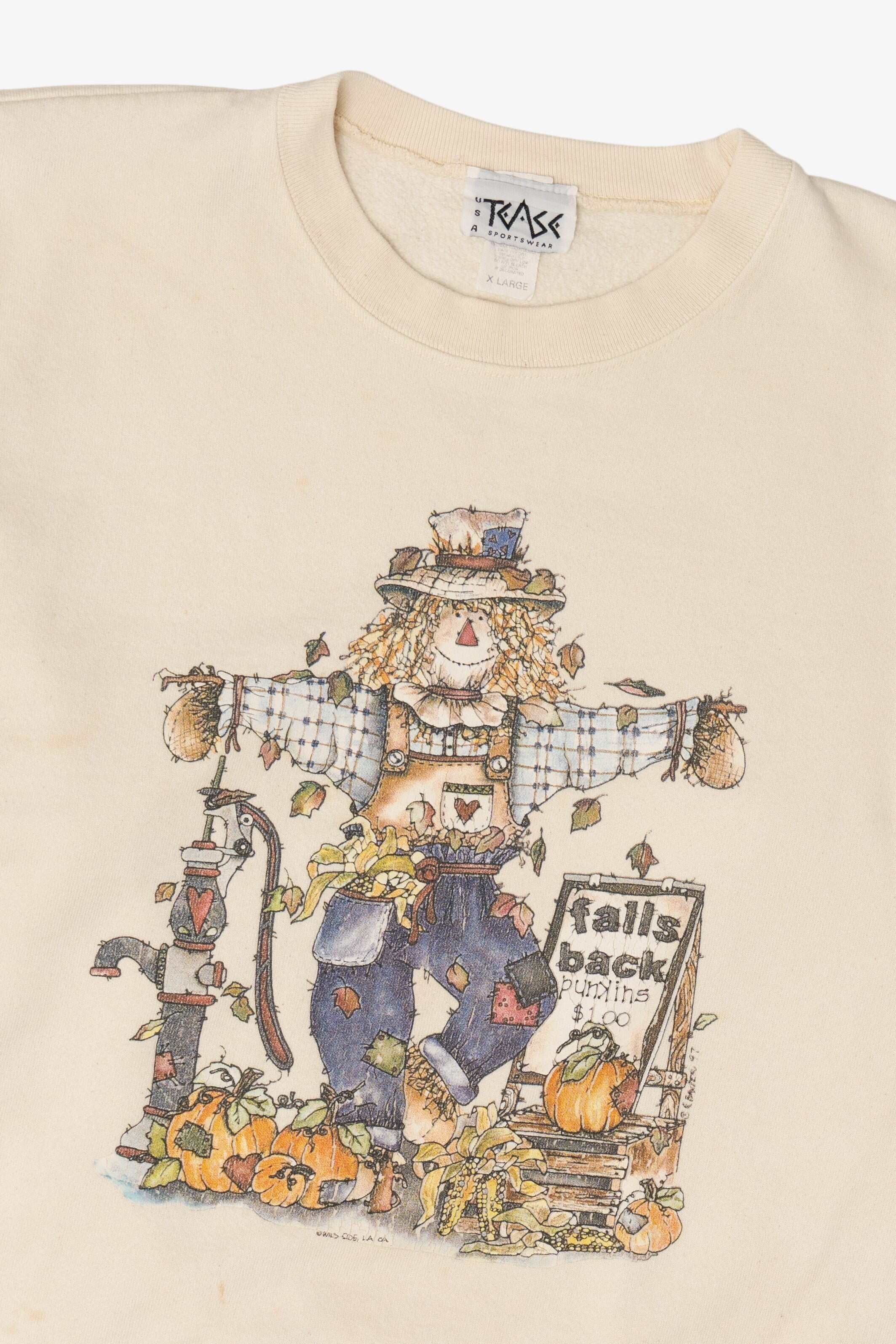 Vintage Scarecrow Pumpkins For Sale Autumn Harvest Sweatshirt (1990s)