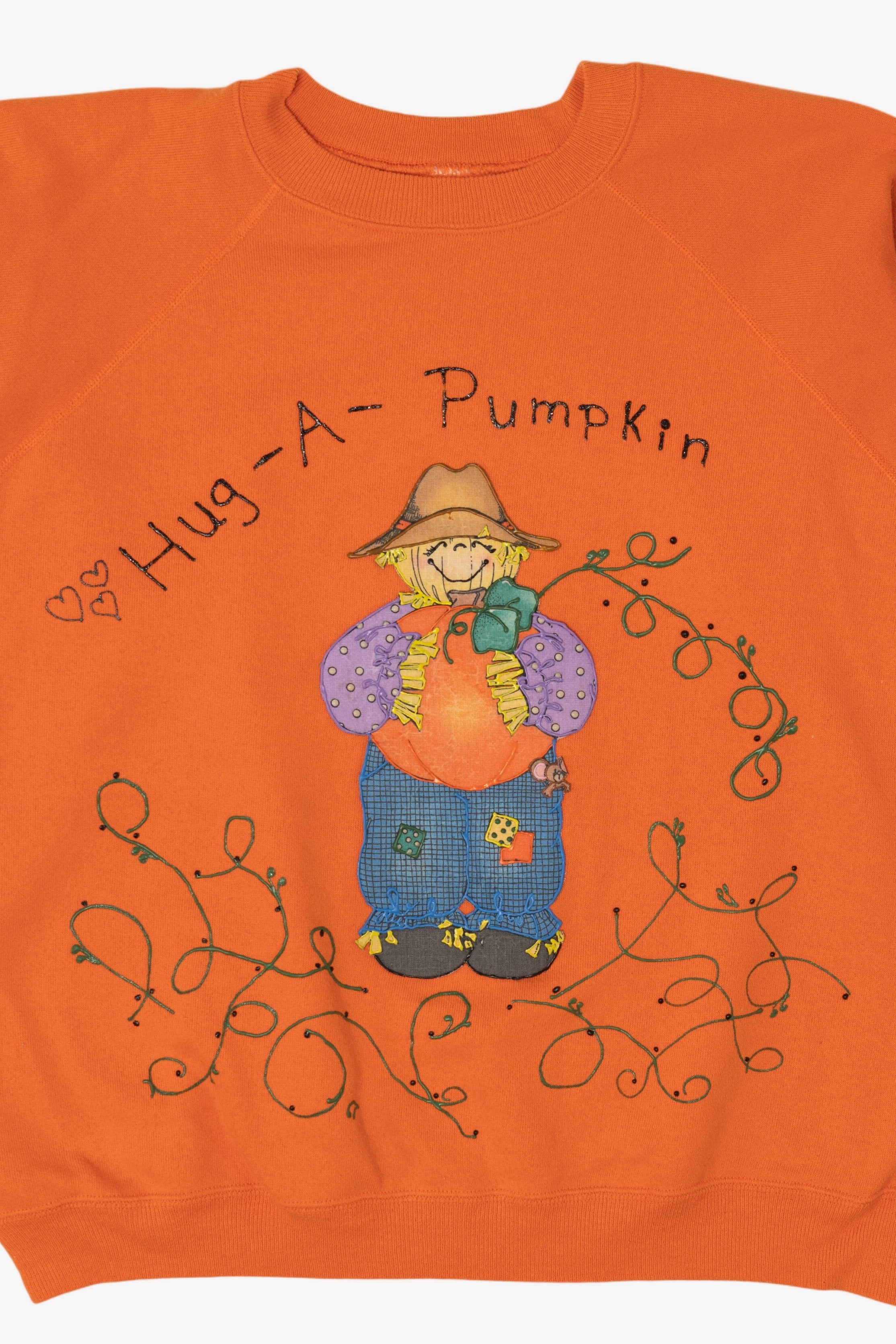 Vintage Orange Scarecrow "Hug A Pumpkin" Raglan Sweatshirt (1990s)