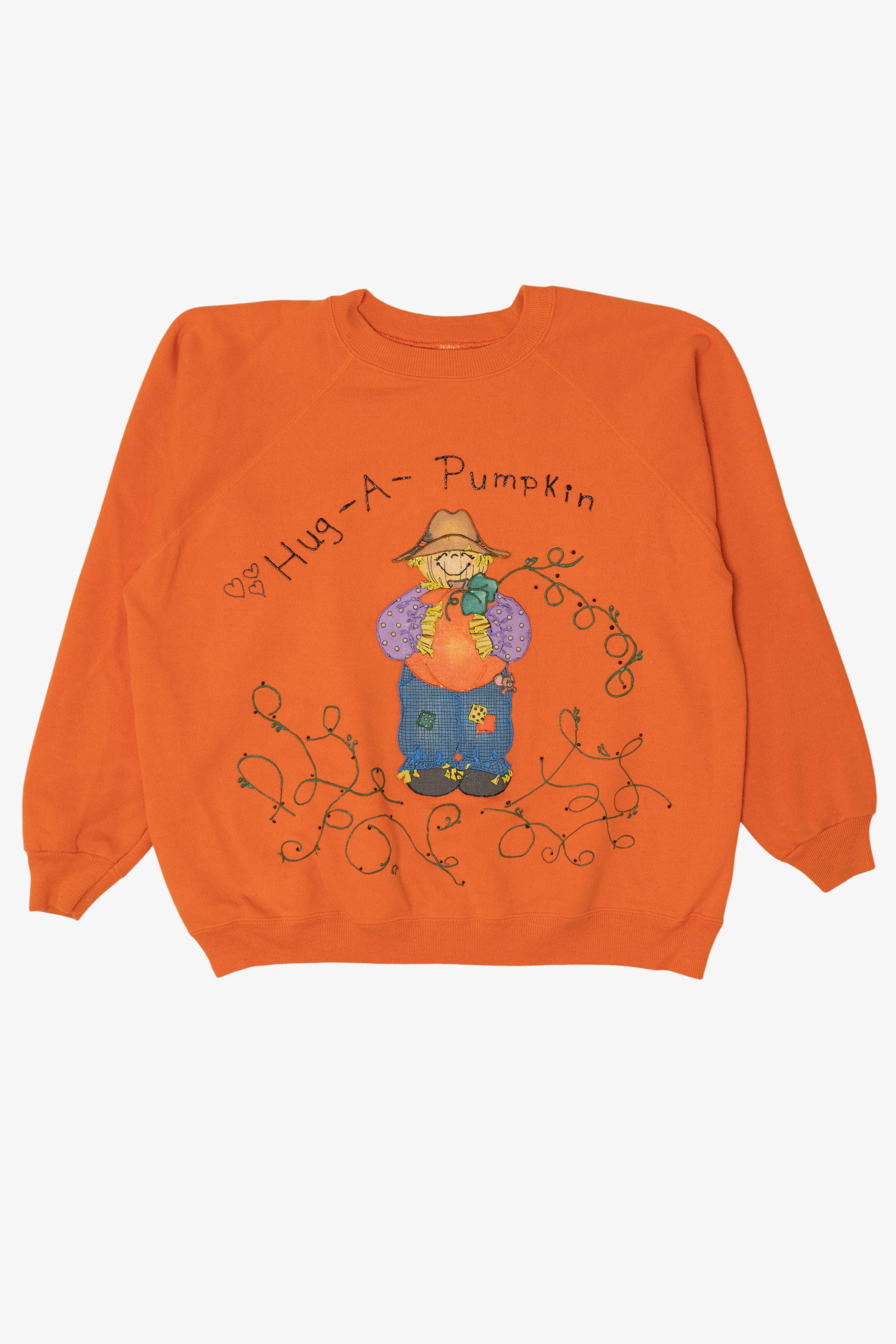 Vintage Orange Scarecrow "Hug A Pumpkin" Raglan Sweatshirt (1990s)
