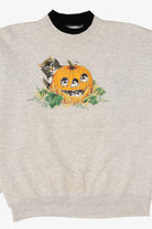 Vintage Light Gray Kitten Birds And Pumpkin Halloween Sweatshirt (1990s)