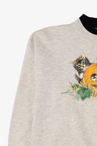 Vintage Light Gray Kitten Birds And Pumpkin Halloween Sweatshirt (1990s)
