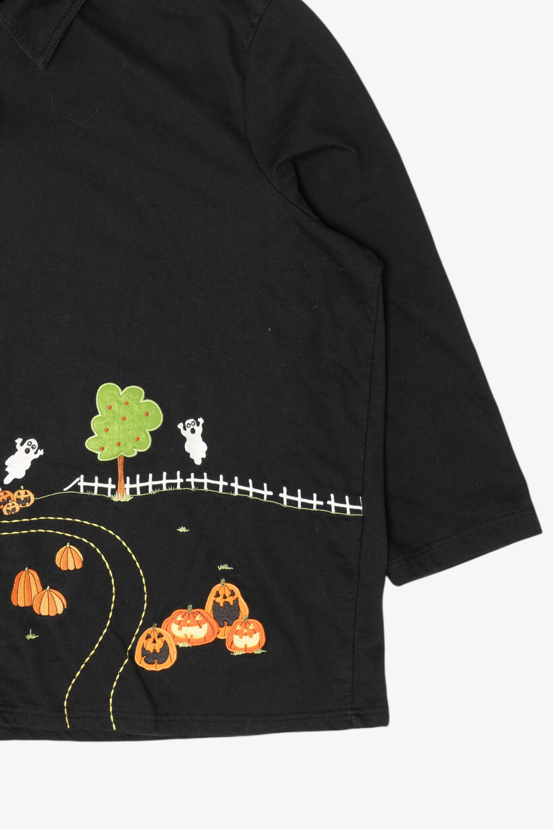 Vintage Ghosts In Pumpkin Field Halloween Full Zip Sweatshirt (2000s)