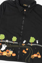 Vintage Ghosts In Pumpkin Field Halloween Full Zip Sweatshirt (2000s)