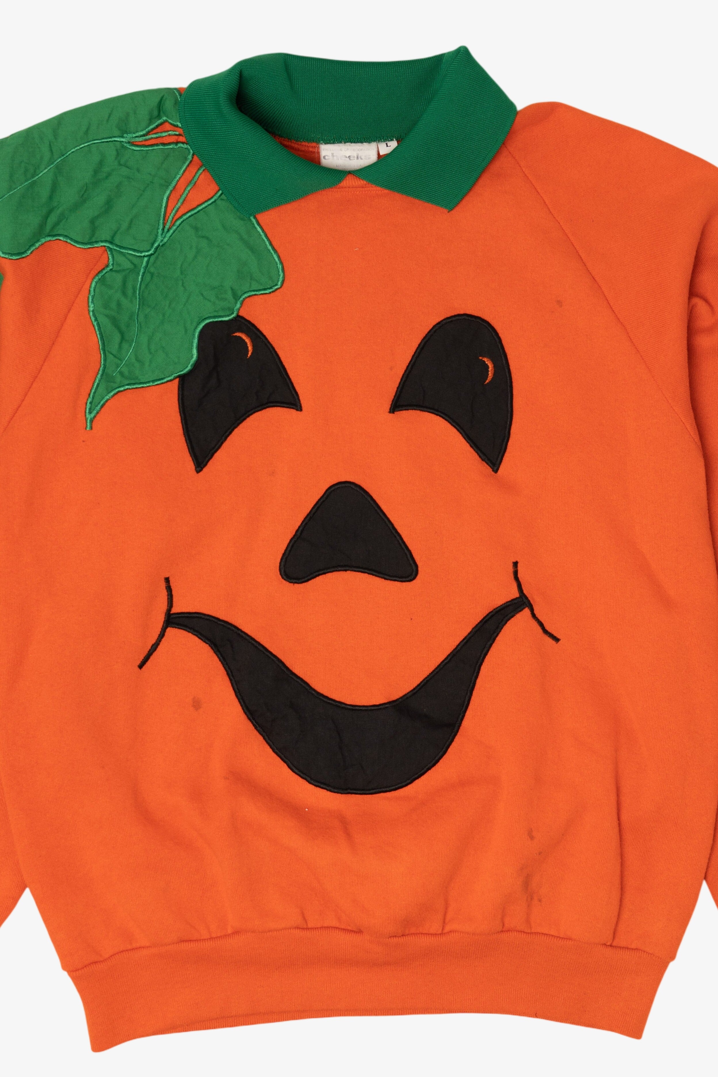 Vintage Orange Pumpkin Face Raglan Sweatshirt (1990s)