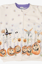 Vintage Jack O Lanterns Artisans All Over Halloween Print Cardigan (1990s)