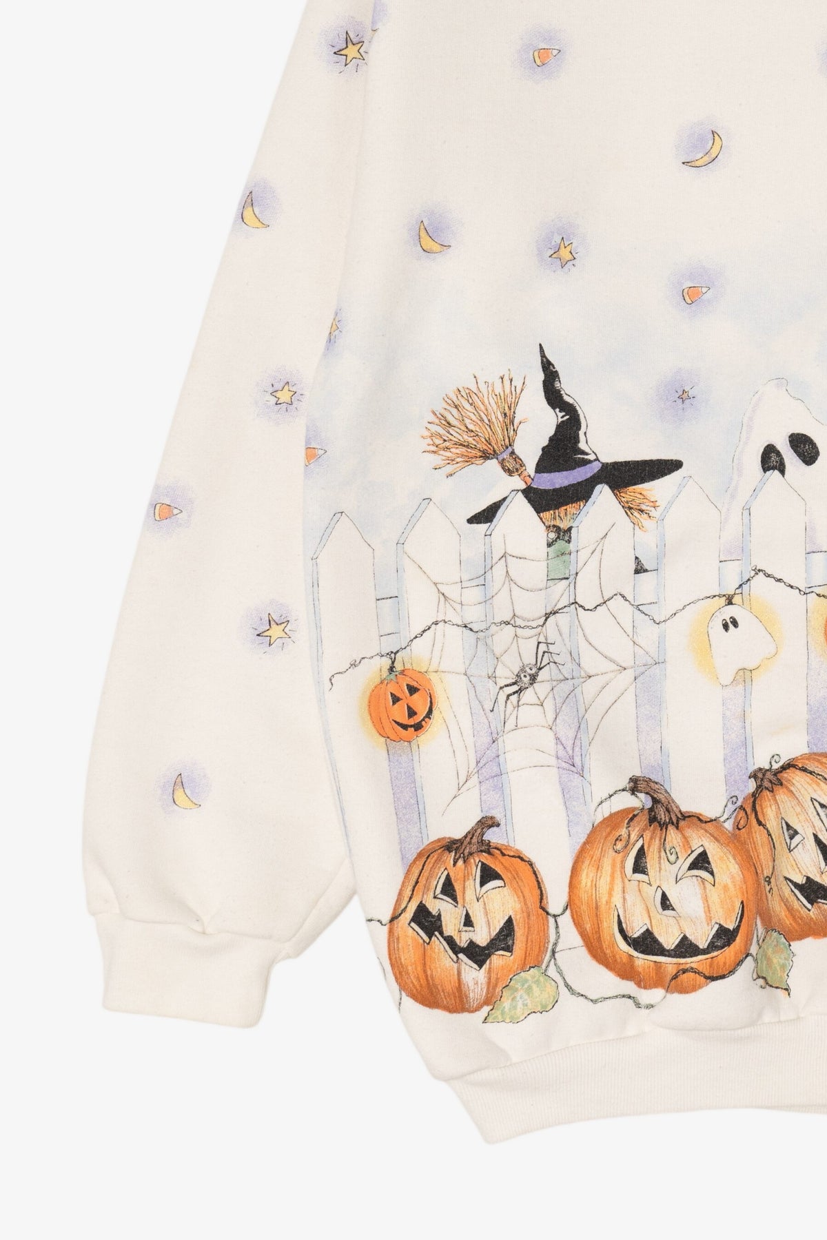 Vintage Jack O Lanterns Artisans All Over Halloween Print Cardigan (1990s)