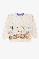 Vintage Jack O Lanterns Artisans All Over Halloween Print Cardigan (1990s)