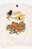 Vintage Witch Over Pumpkin Field Halloween Sweatshirt (1990s)
