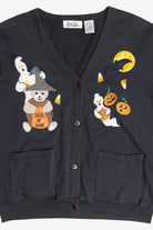 Vintage "Trick Or Treat" Halloween Embroidered Cardigan Sweatshirt (1980s)