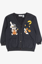 Vintage "Trick Or Treat" Halloween Embroidered Cardigan Sweatshirt (1980s)