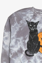 Black Cat & Halloween Pumpkin Gray Tie Dye Sweatshirt(2010s)