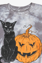 Black Cat & Halloween Pumpkin Gray Tie Dye Sweatshirt(2010s)
