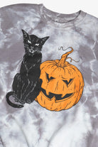 Black Cat & Halloween Pumpkin Gray Tie Dye Sweatshirt(2010s)