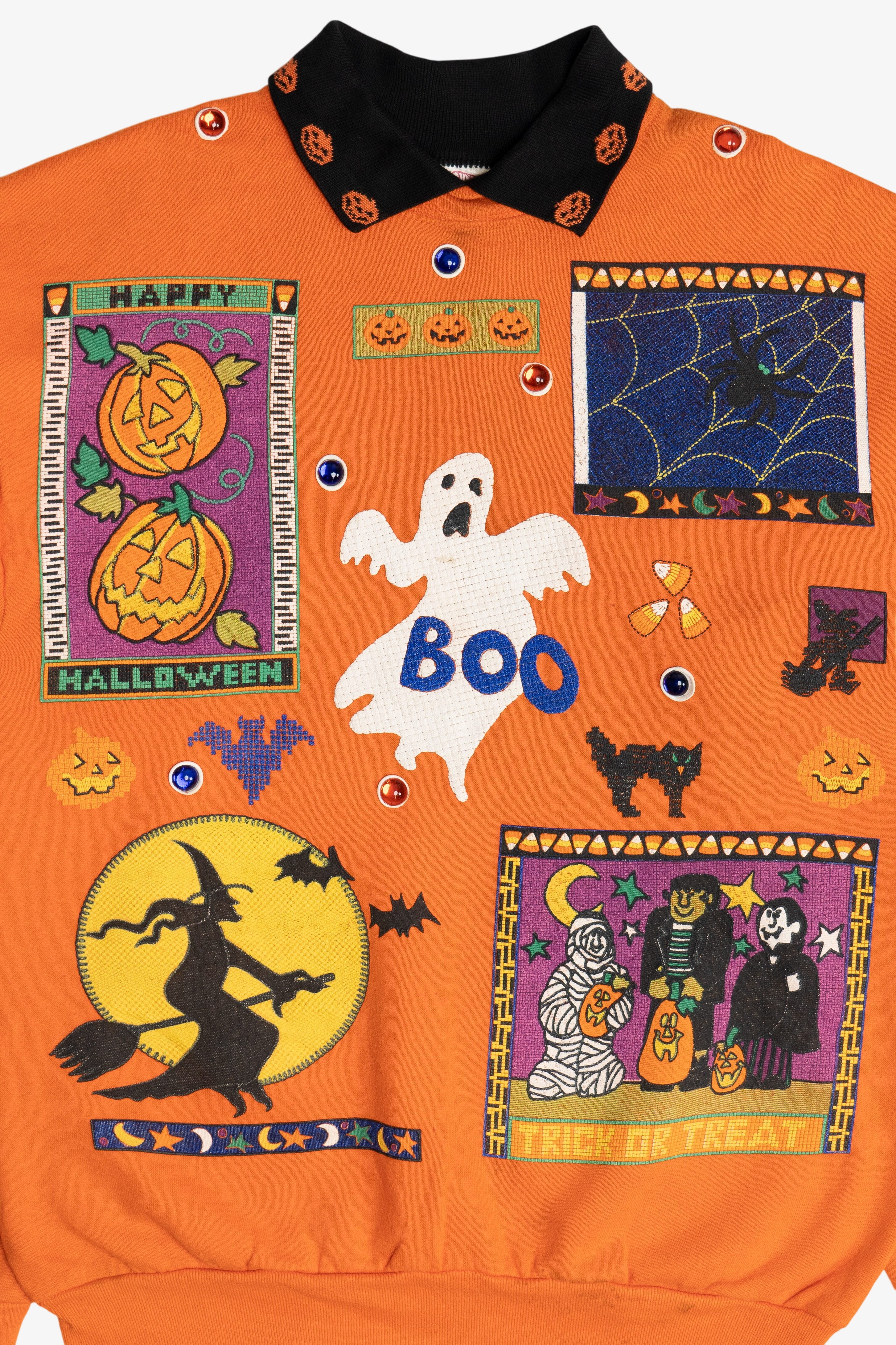 Vintage "Happy Halloween" Gemstone Applique Sweatshirt (1990s)