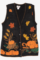 Vintage Black J.J Poole Pumpkins And Leaves Autumn Vest (1980s)