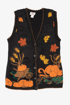 Vintage Black J.J Poole Pumpkins And Leaves Autumn Vest (1980s)