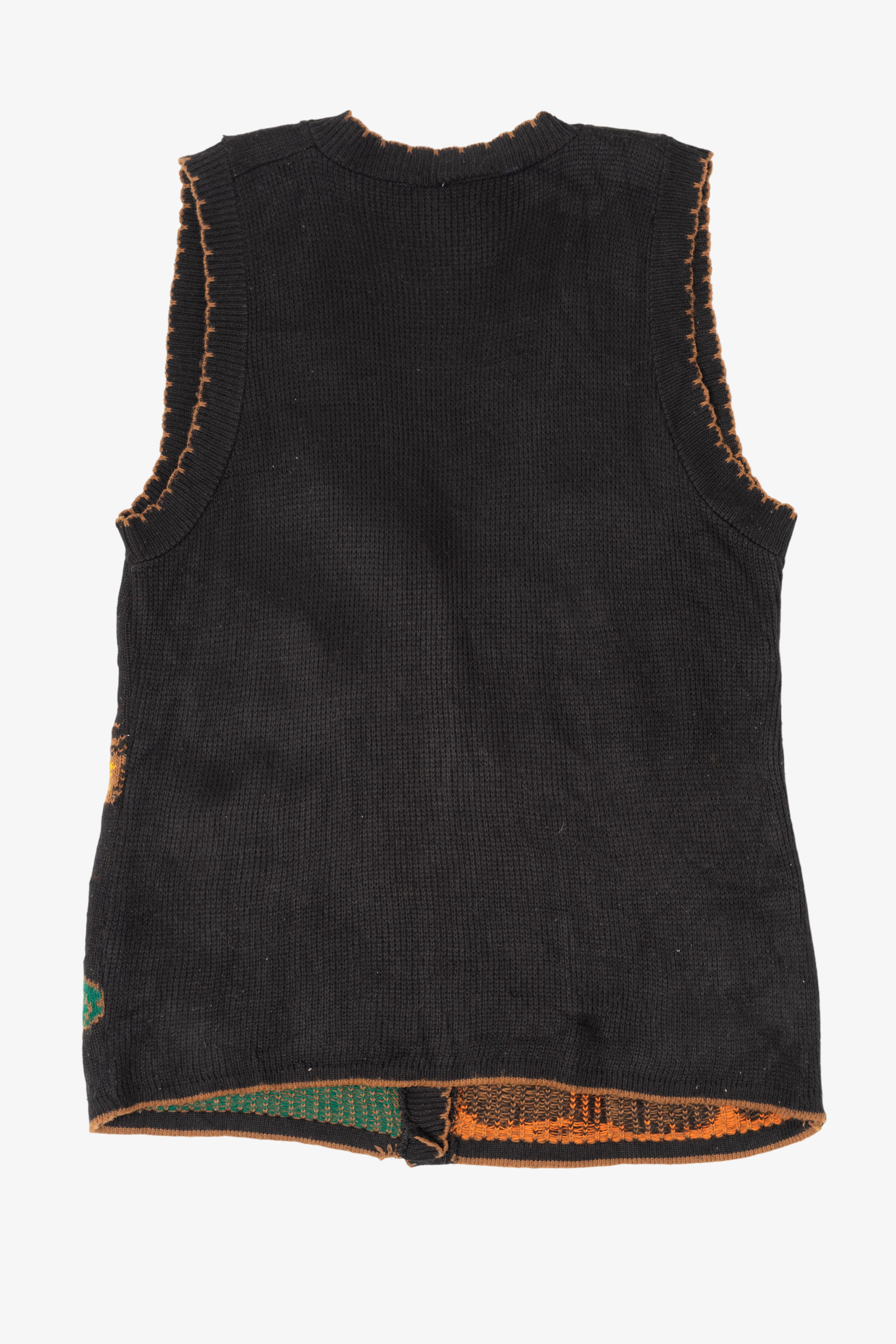 Vintage Black J.J Poole Pumpkins And Leaves Autumn Vest (1980s)
