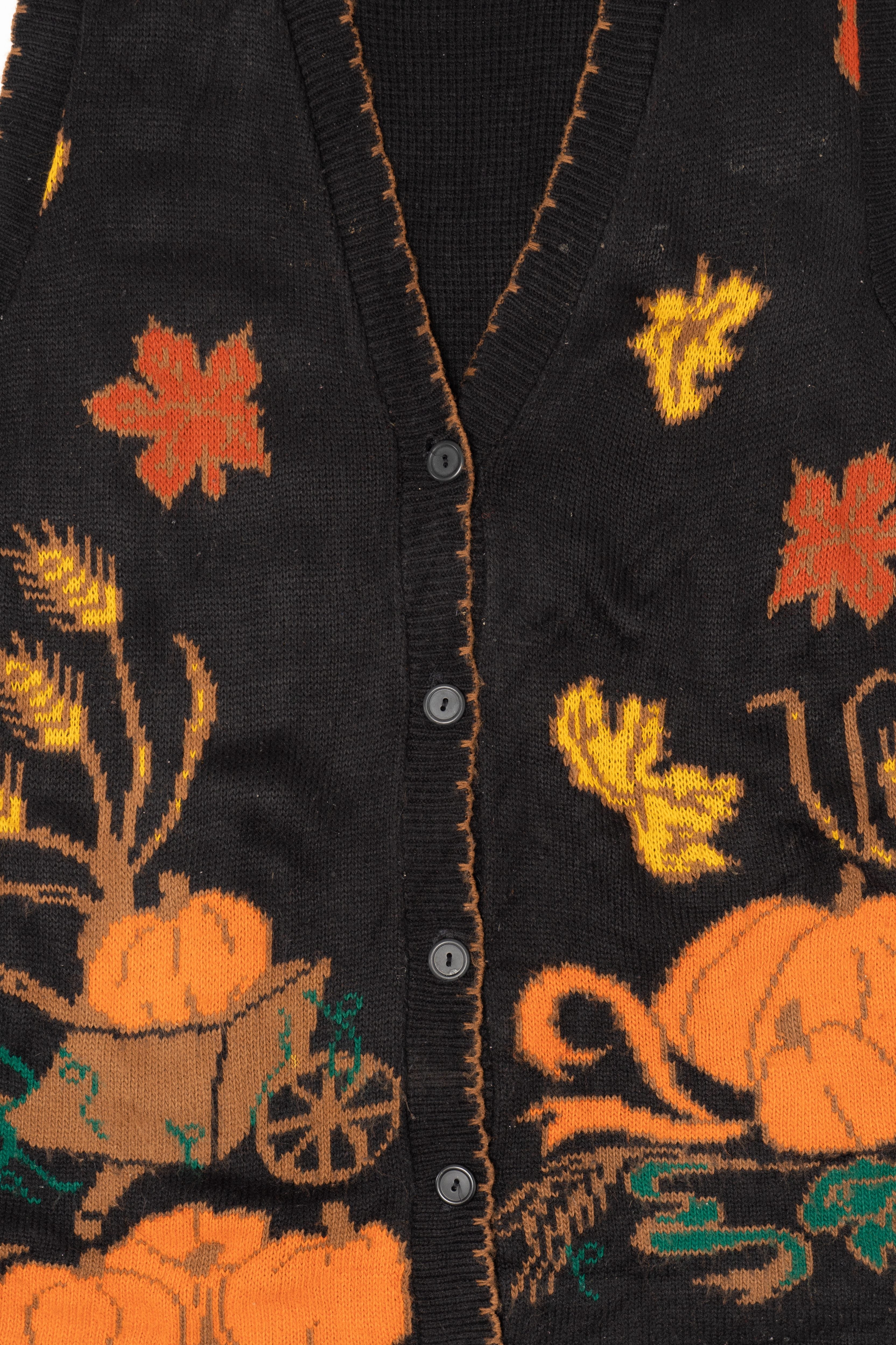 Vintage Black J.J Poole Pumpkins And Leaves Autumn Vest (1980s)