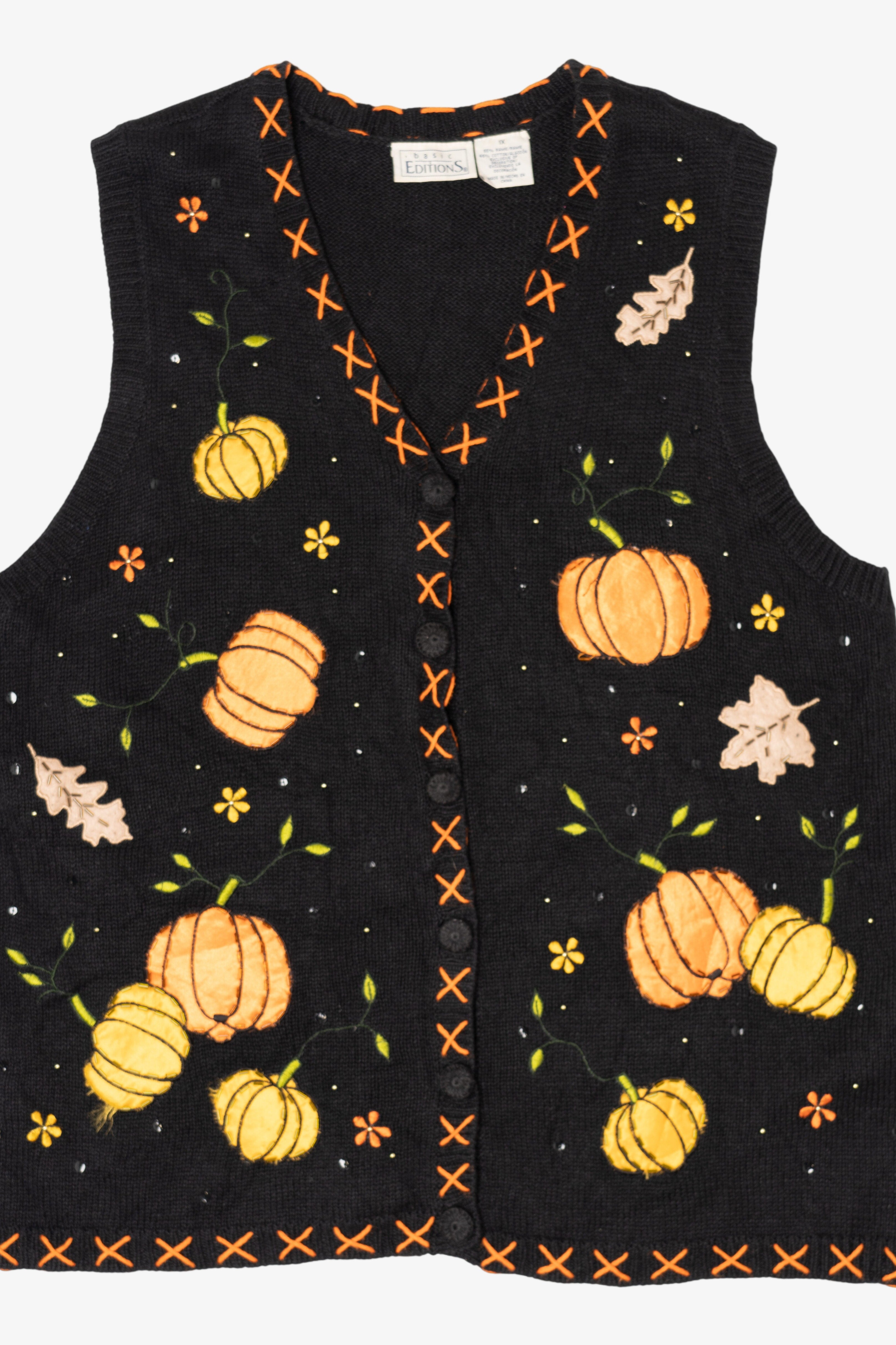 Vintage Black Basic Editions Pumpkins Autumn Vest (1990s)