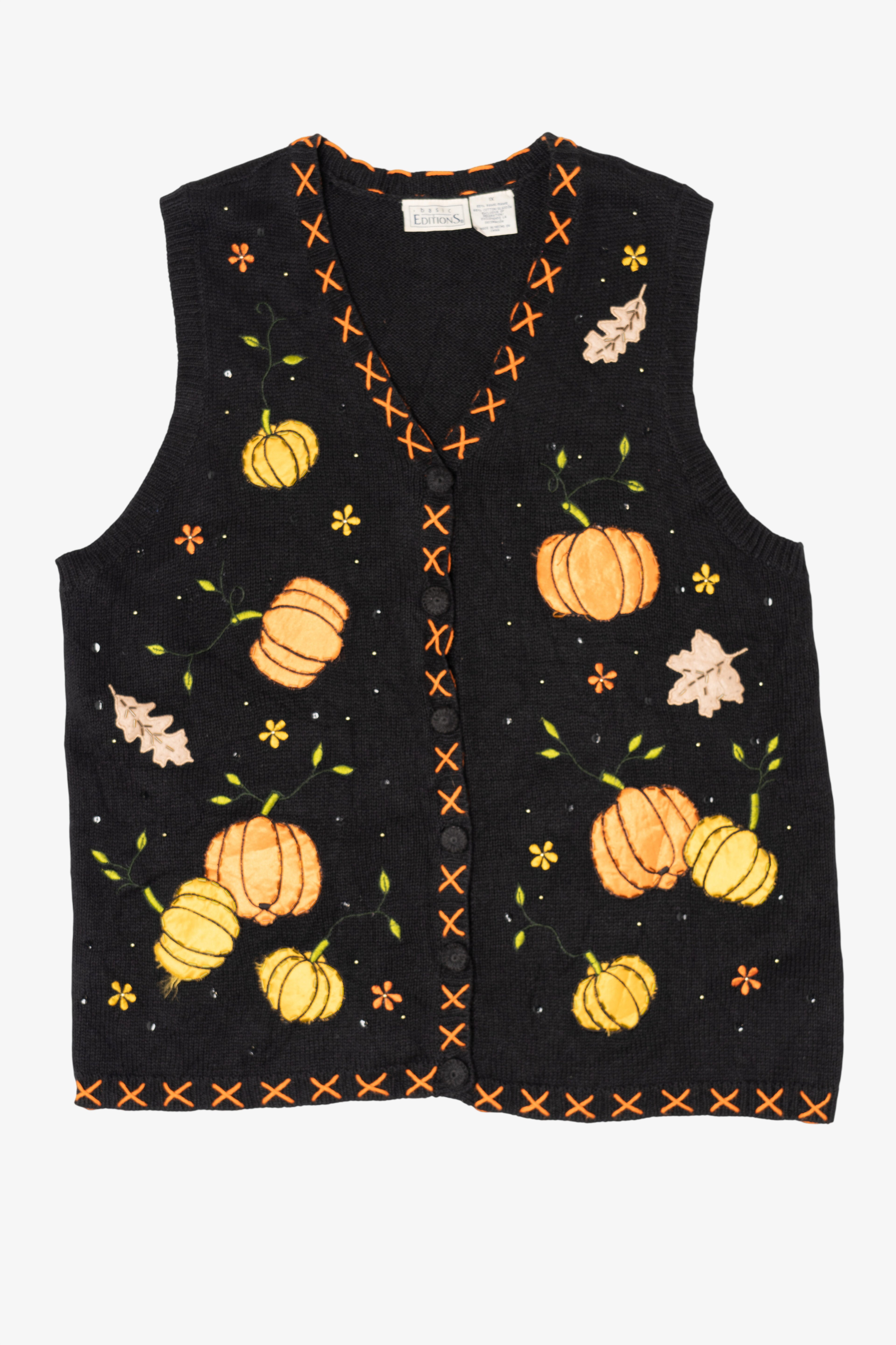 Vintage Black Basic Editions Pumpkins Autumn Vest (1990s)