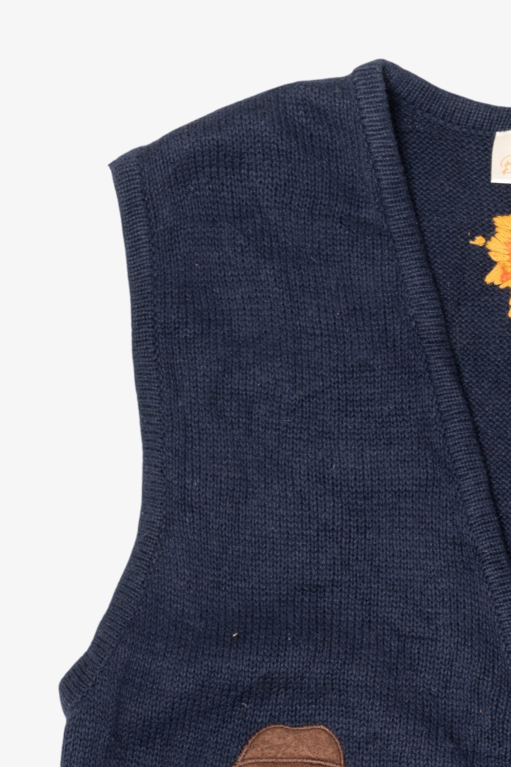 Vintage Navy Blue Autumn Harvest Scarecrow Sunflowers Vest (1990s)