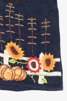 Vintage Navy Blue Autumn Harvest Scarecrow Sunflowers Vest (1990s)