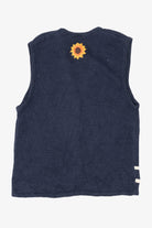 Vintage Navy Blue Autumn Harvest Scarecrow Sunflowers Vest (1990s)