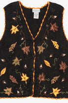 Vintage Black Basic Editions Autumn Leaves Vest (1990s)