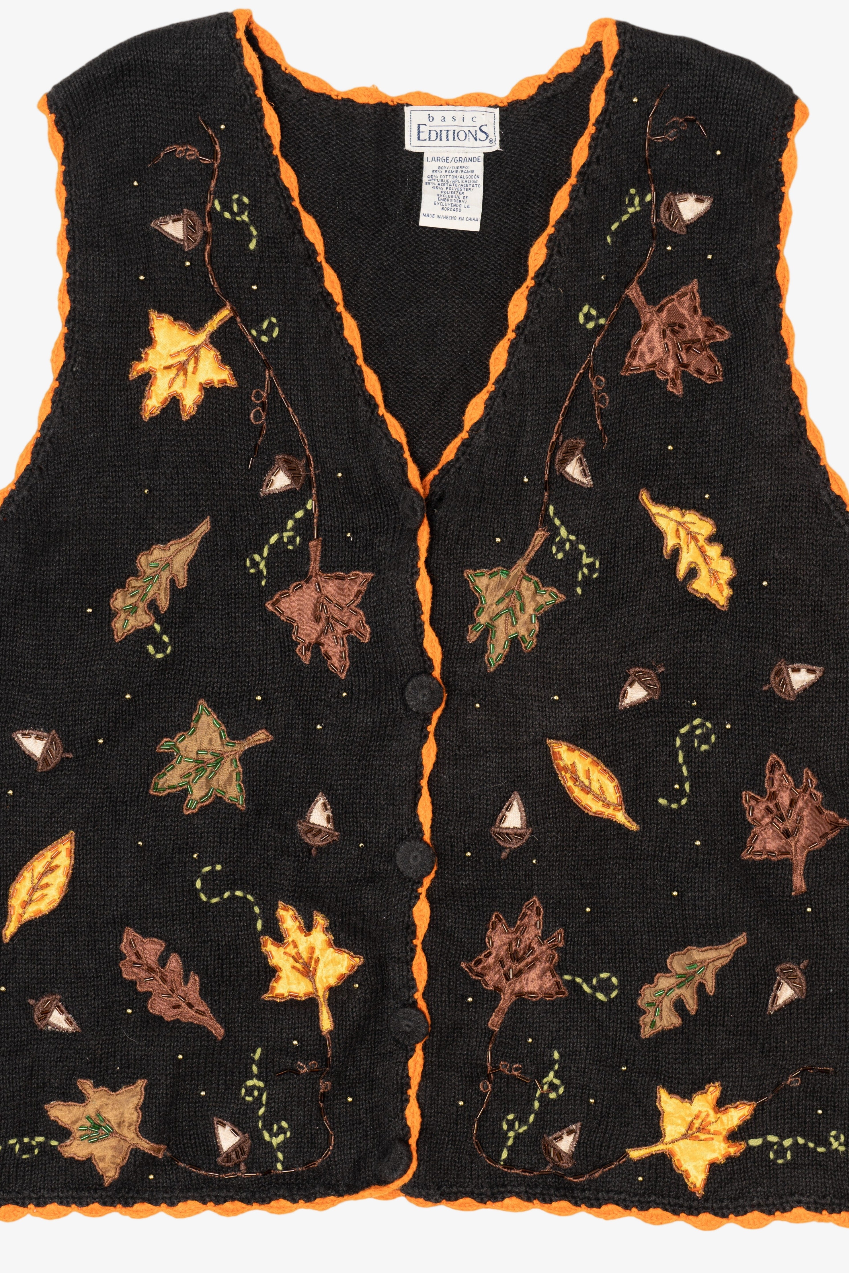 Vintage Black Basic Editions Autumn Leaves Vest (1990s)