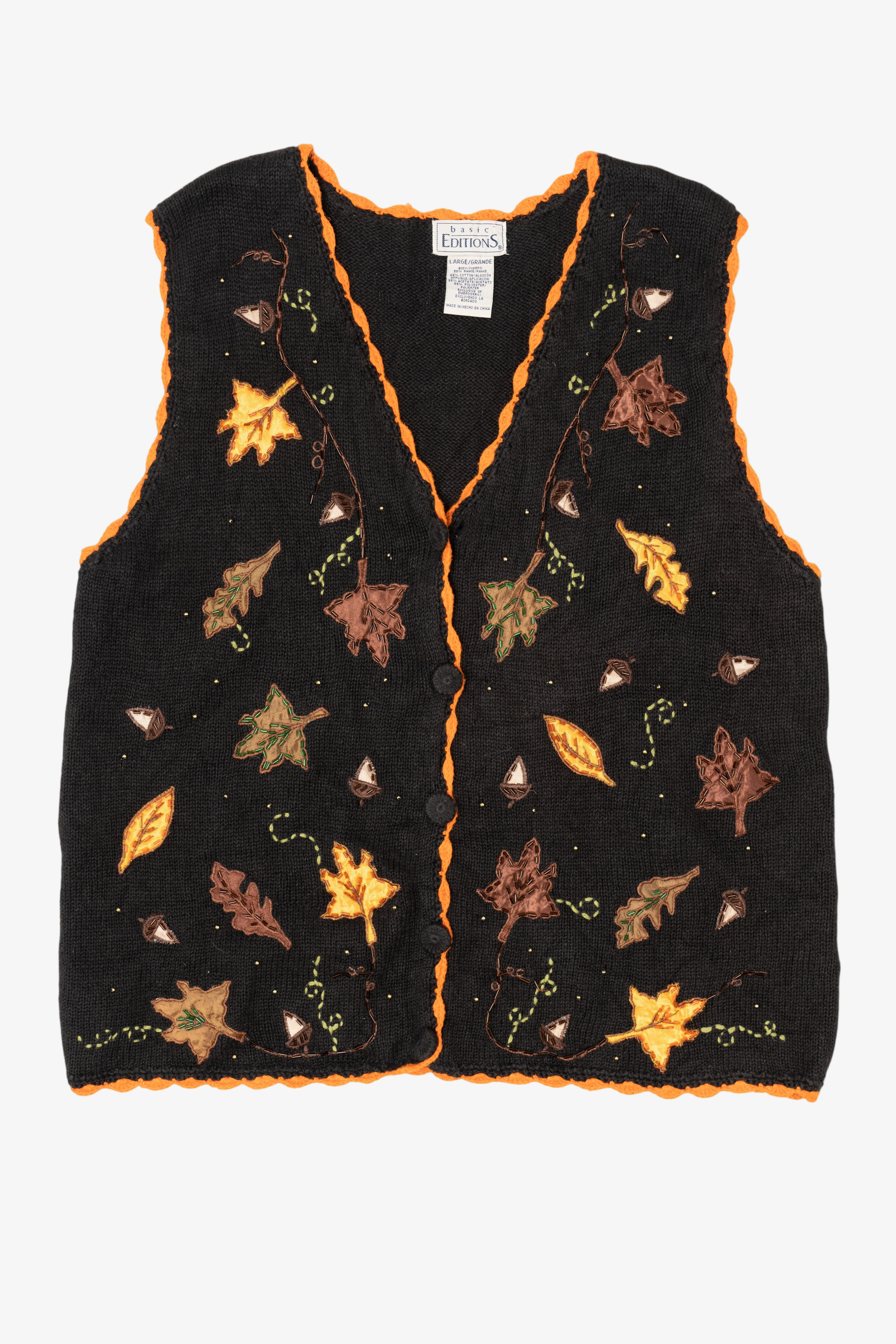 Vintage Black Basic Editions Autumn Leaves Vest (1990s)